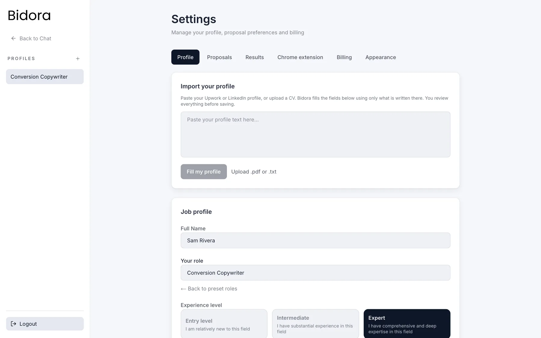 Import your profile